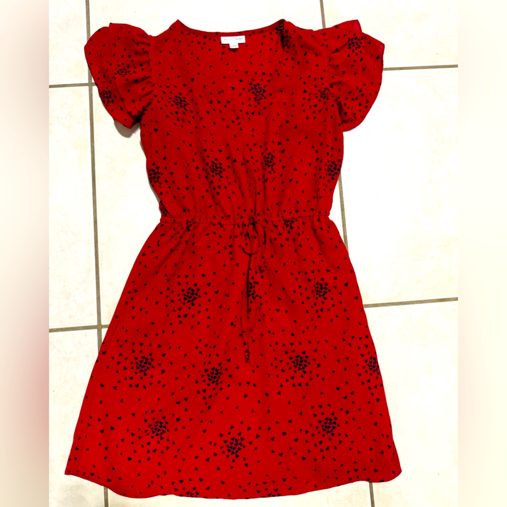 Ruffled Red Dress with Heart Print Small